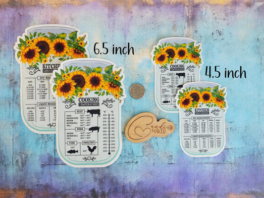 Floral Mason Jar Kitchen Measurement Conversion Refrigerator Sticker or Magnet, 2 Piece Set, 2 Sizes, 18 Designs