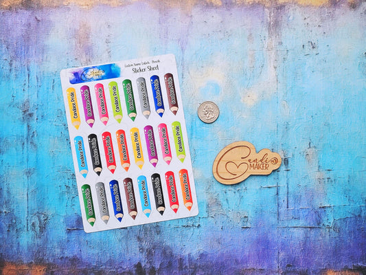 Back to School Personalized Name Label Stickers, Colored Pencil