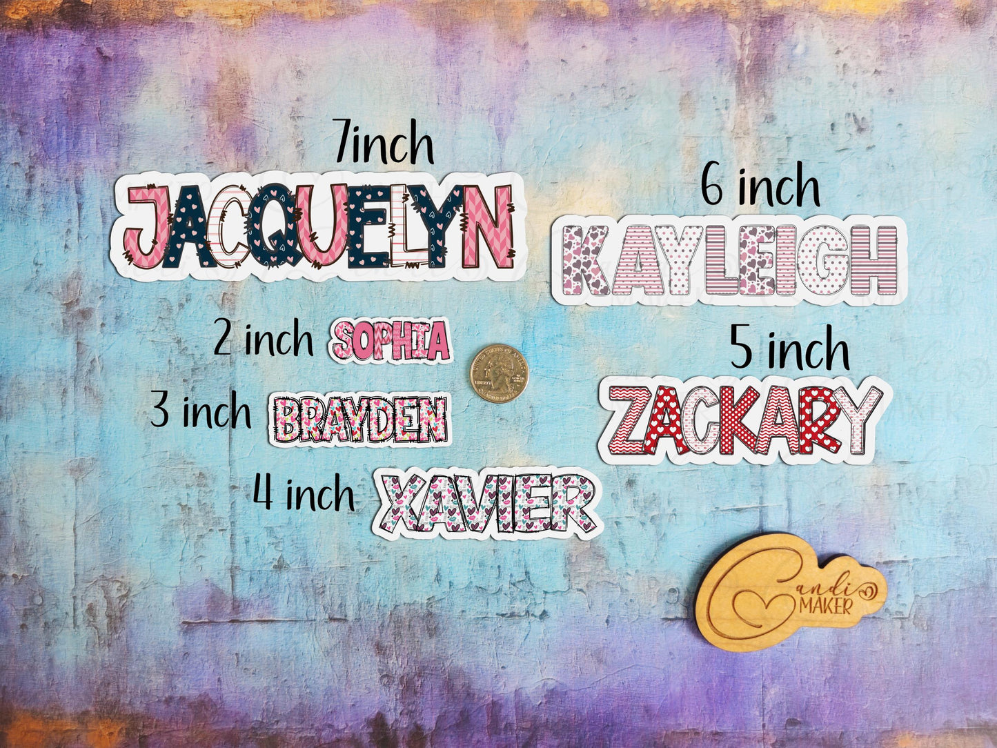 Hearts Custom Name Sticker or Magnet