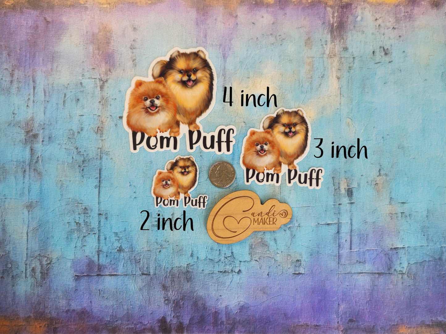 Pom Puff, Cute Two Pomeranians Puppy Dog Sticker or Magnet
