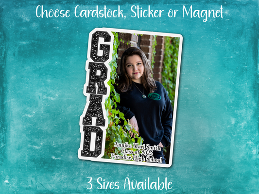 Personalized Graduation Announcement Card, Sticker, or Magnet