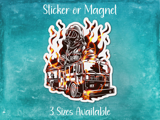 Flame Overlay Firefighter Sticker or Magnet