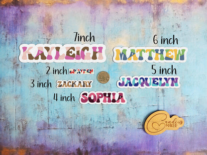 Retro Groovy Color Block Custom Name Sticker or Magnet