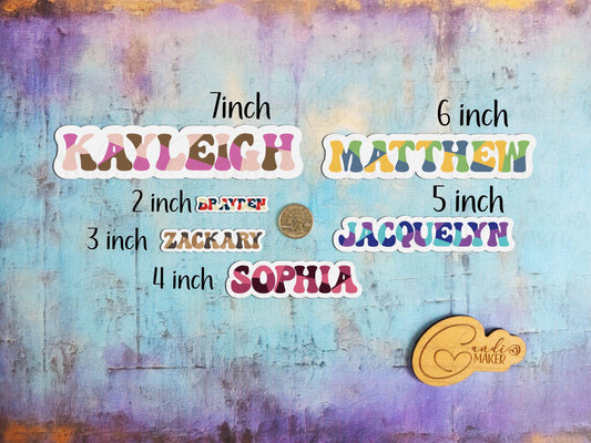 Retro Groovy Color Block Custom Name Sticker or Magnet