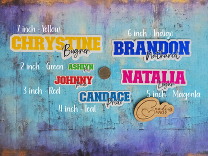 Personalized Varsity Font Two Name Sticker or Magnet