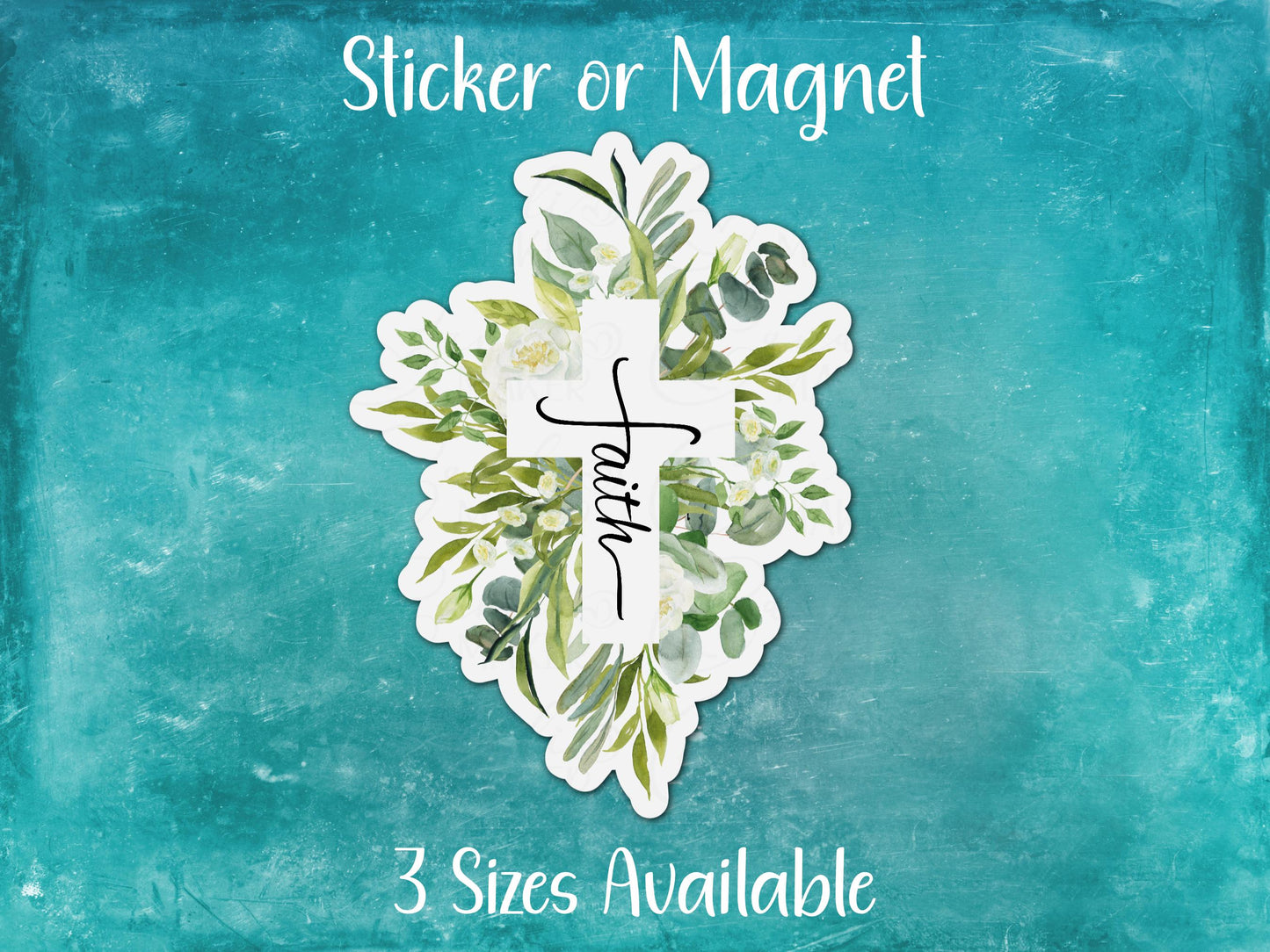Faith, White Cross, Religious Sticker or Magnet