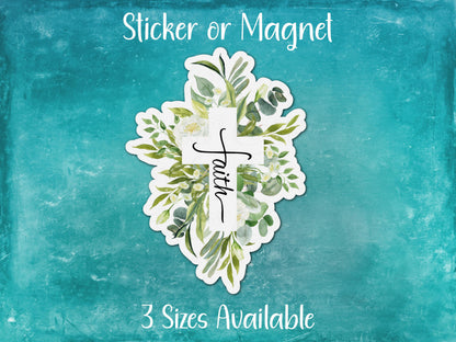 Faith, White Cross, Religious Sticker or Magnet