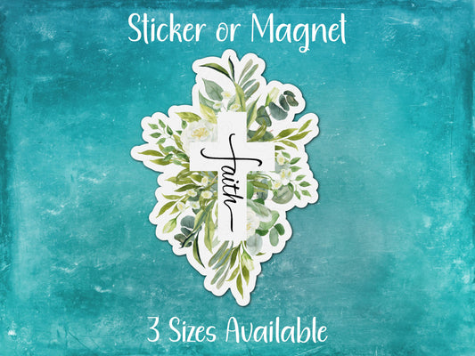 Faith, White Cross, Religious Sticker or Magnet