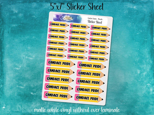 Back to School Personalized Name Label Stickers, Pencil