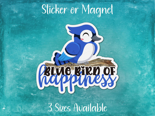 Blue Bird of Happiness, Cute Songbird Sticker or Magnet