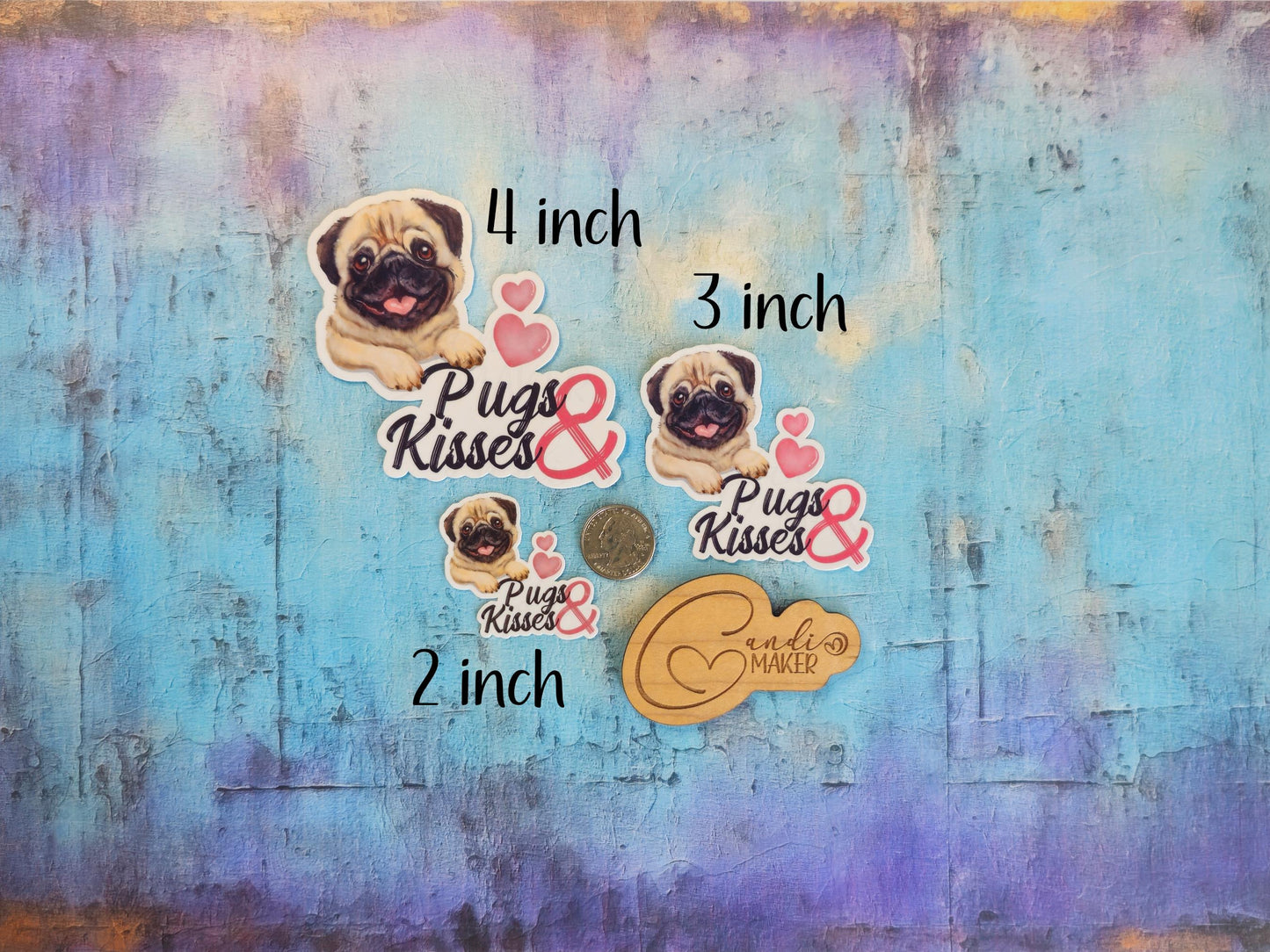 Pugs and Kisses, Animal Pun Cute Dog Sticker or Magnet