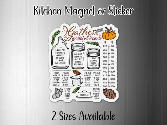 Grateful Heart Fall Kitchen Measurement Conversion Refrigerator Sticker or Magnet
