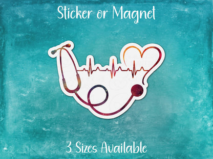 Heartbeat Stethoscope, Medical Professional Appreciation Sticker or Magnet