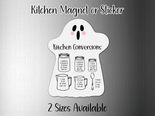 Cute Ghost Kitchen Measurement Conversion Refrigerator Sticker or Magnet