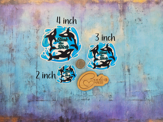 Sink the Rich, Funny Trending Killer Whale Handdrawn Orca Sticker or Magnet