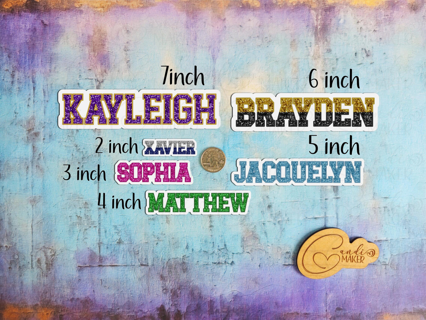 Faux Sequin Varsity Style Custom Name Sticker or Magnet