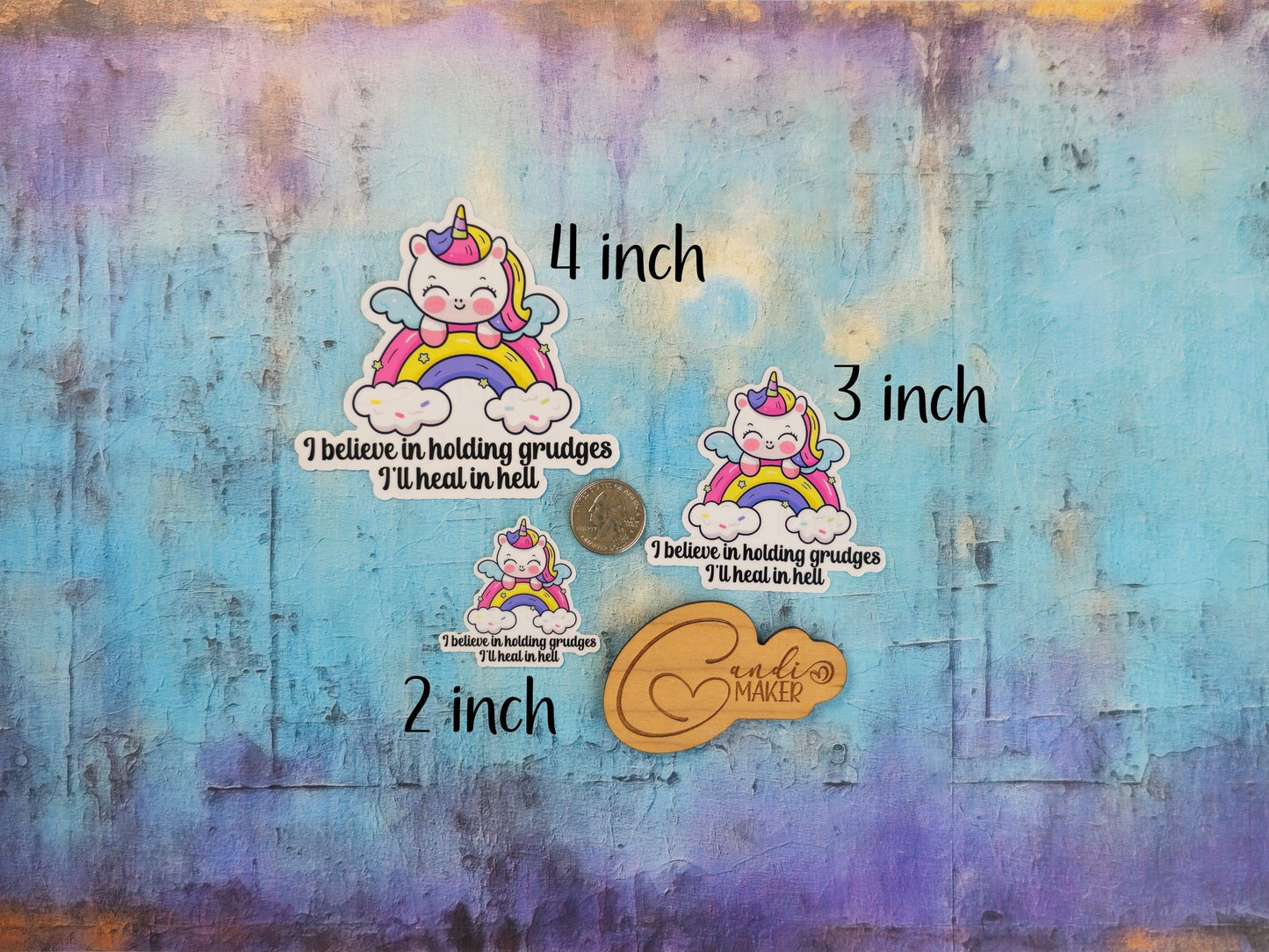 I Believe in Holding Grudges I'll Heal in Hell, Funny Unicorn Sticker or Magnet