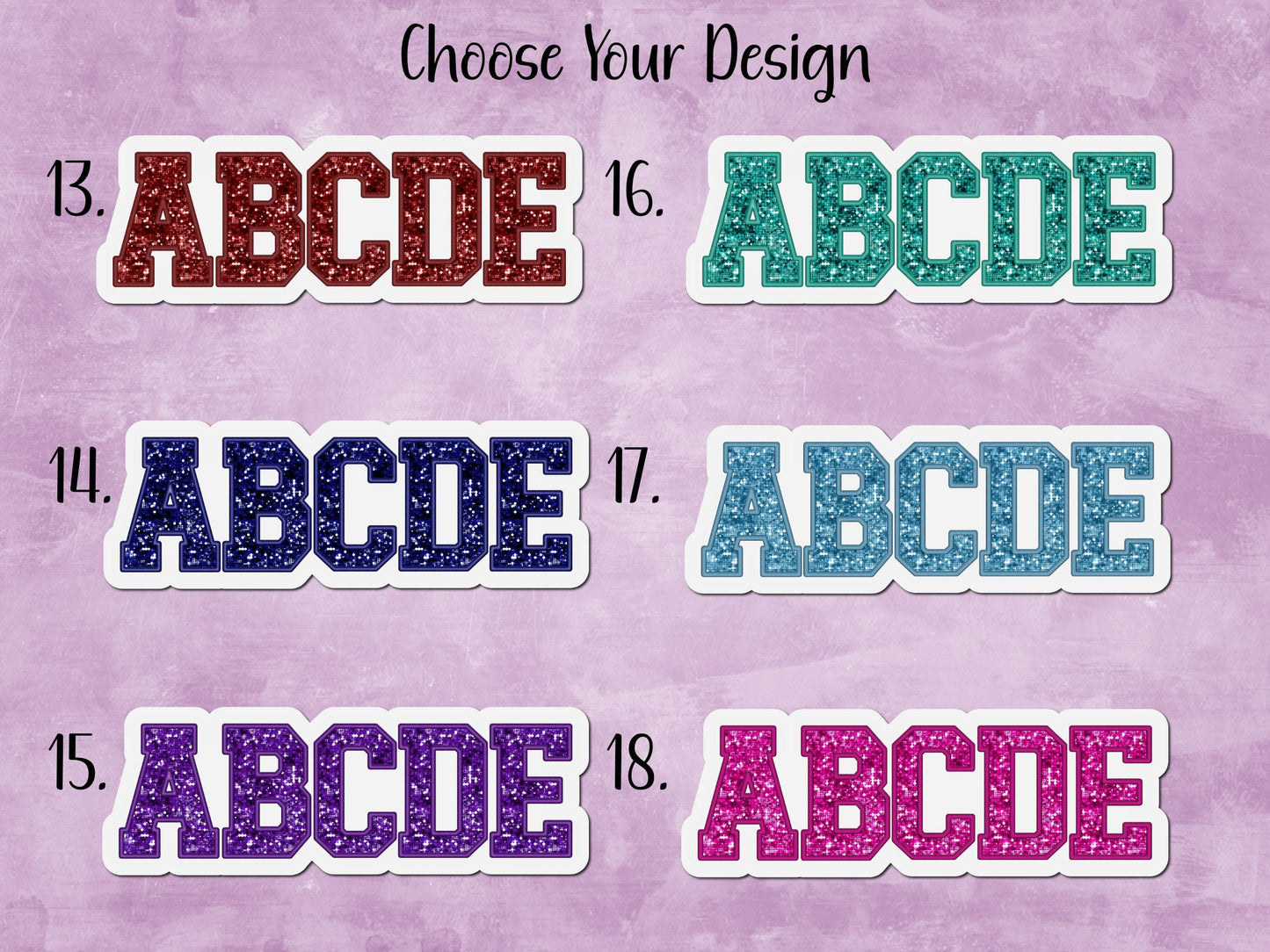 Faux Sequin Varsity Style Custom Name Sticker or Magnet