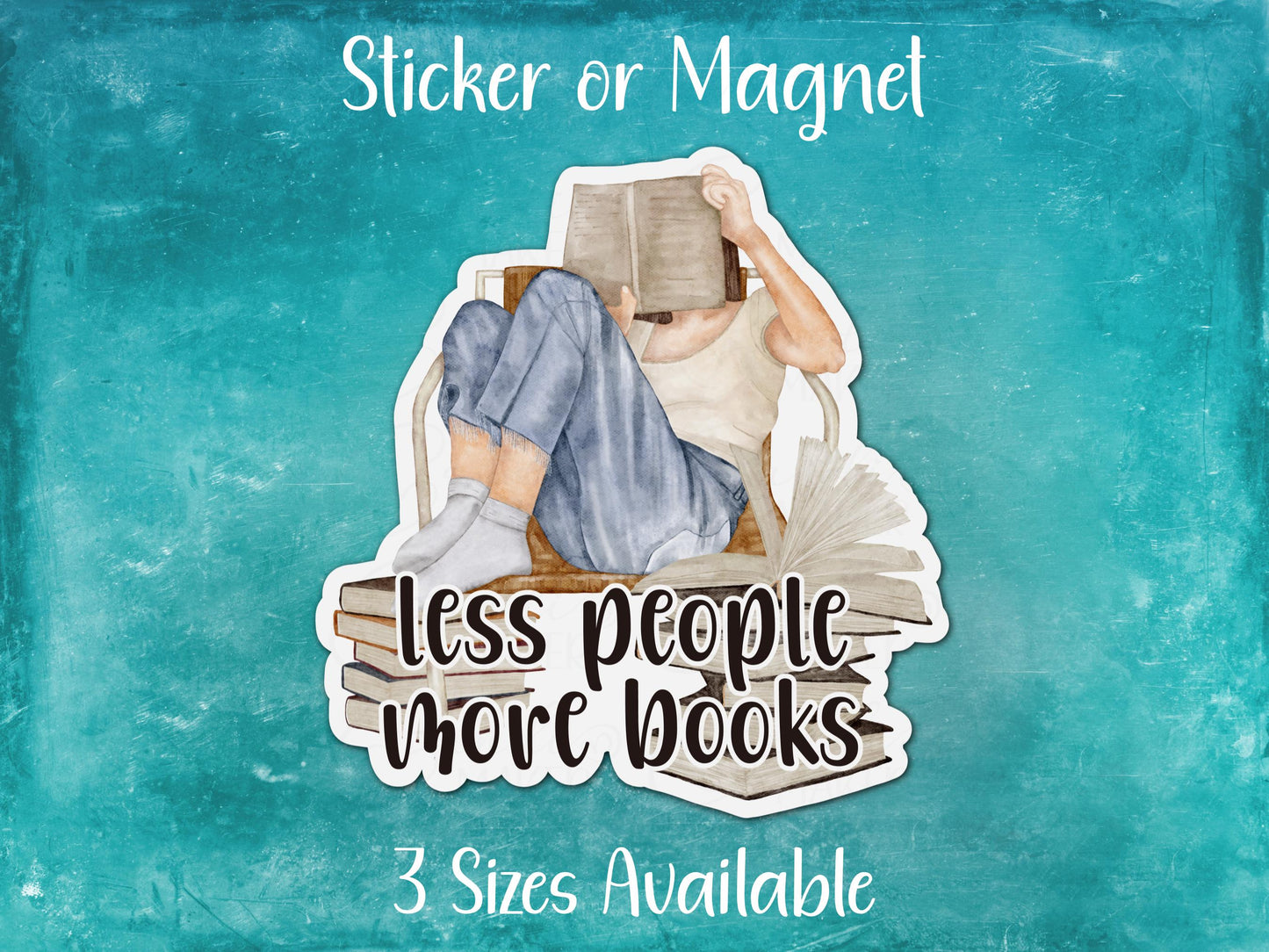 Less People More Books, Funny Introvert Reading Sticker or Magnet