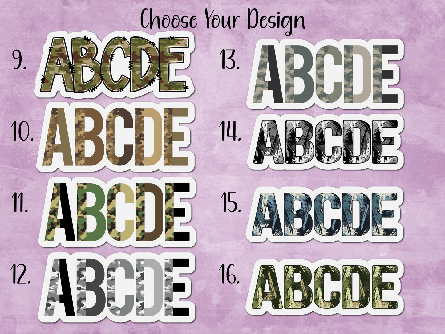 Camouflage Print Custom Name Sticker or Magnet