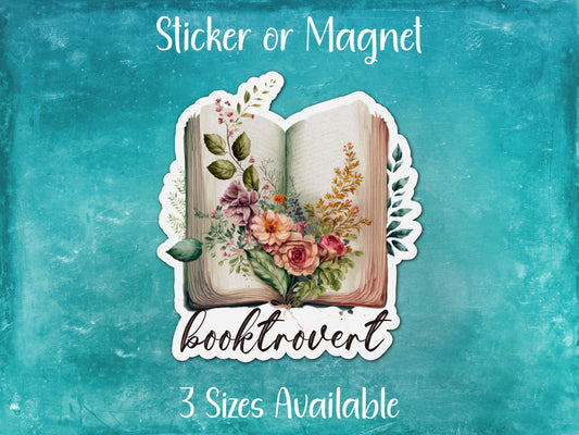 Booktrovert, Floral Reading Sticker or Magnet