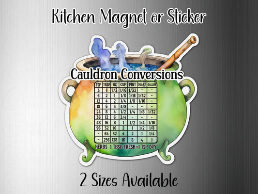 Witchy Cauldron Kitchen Measurement Conversion Refrigerator Sticker or Magnet