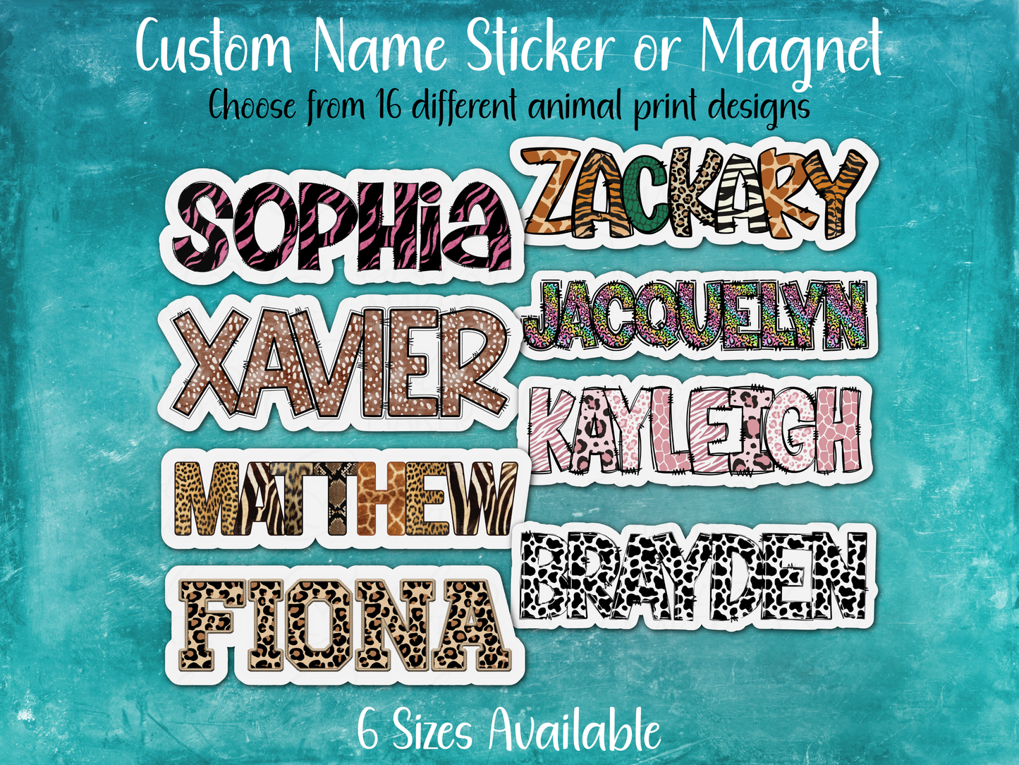 Animal Print Custom Name Sticker or Magnet