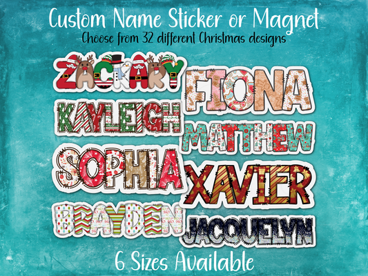 Christmas Custom Name Sticker or Magnet