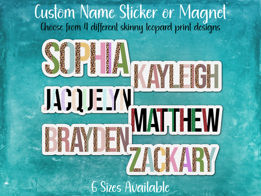 Leopard Print Custom Name  Sticker or Magnet