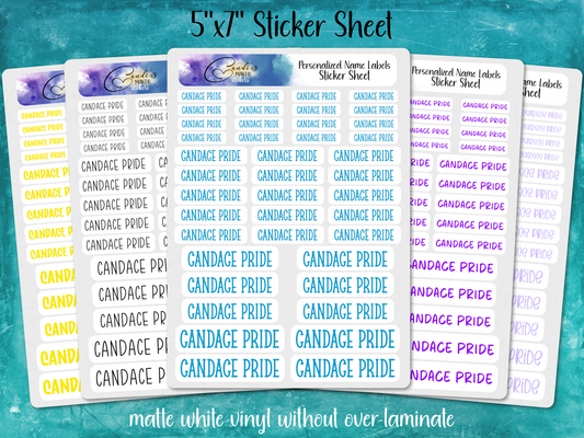Personalized Name Sticker Sheet | Multiple Sized Stickers, Choose Font & Color