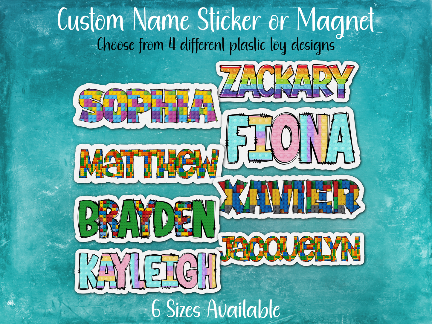 Plastic Toy Custom Name Sticker or Magnet