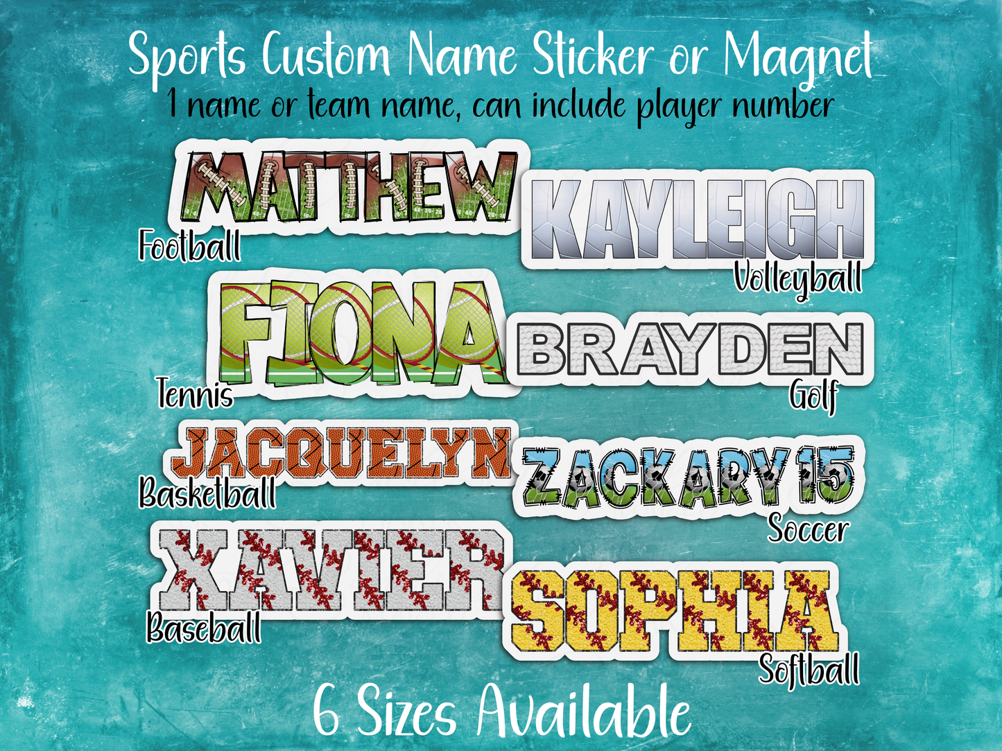 Sports Custom Name Sticker or Magnet