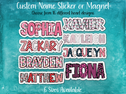 Hearts Custom Name Sticker or Magnet