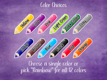 Back to School Personalized Name Label Stickers, Colored Pencil