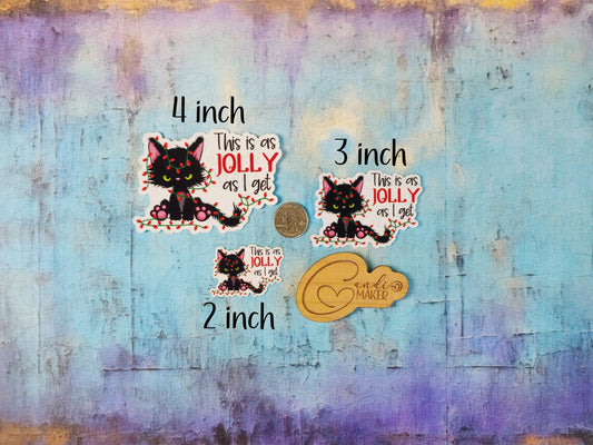 This is as Jolly as I Get, Funny Bah Humbug Black Cat Christmas Holiday Sticker or Magnet