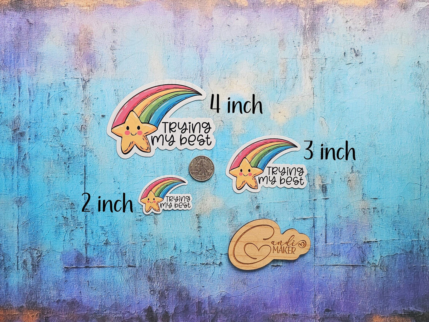Trying My Best Motivational Shooting Star Rainbow Sticker or Magnet