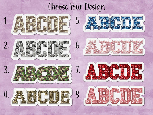 Camouflage Print Custom Name Sticker or Magnet