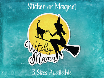 Witchy Mama, Funny Witch Silhouette Sticker or Magnet