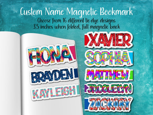 Tie Dye Custom Name Magnetic Bookmark | 16 Different Designs