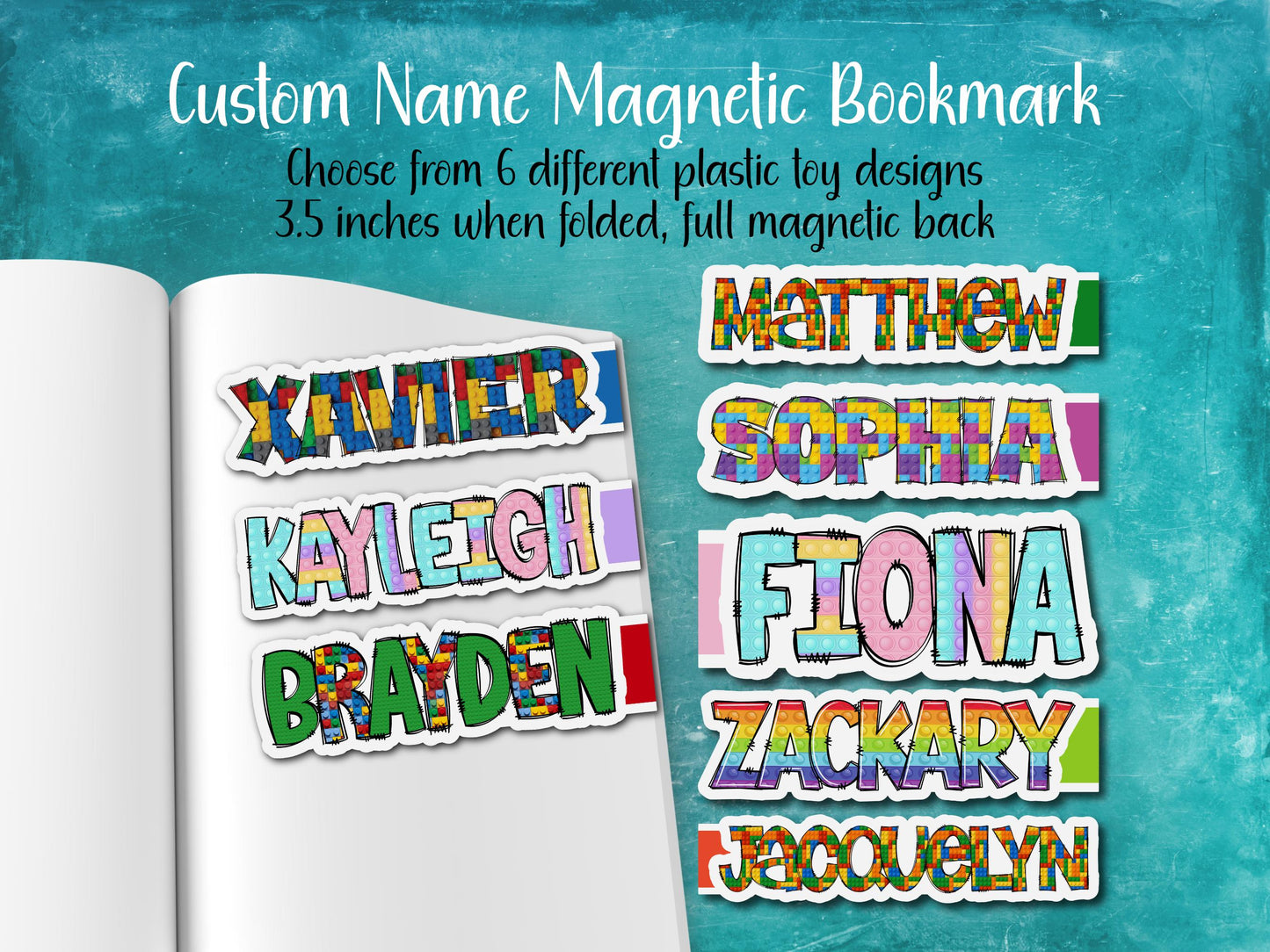 Plastic Toy Custom Name Magnetic Bookmark | 6 Different Designs