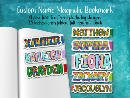 Plastic Toy Custom Name Magnetic Bookmark | 6 Different Designs