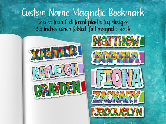 Plastic Toy Custom Name Magnetic Bookmark | 6 Different Designs