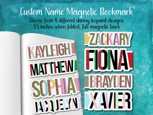 Leopard Print Custom Name Magnetic Bookmark | 4 Different Designs