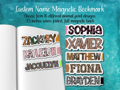 Animal Print Custom Name Magnetic Bookmark | 16 Different Designs