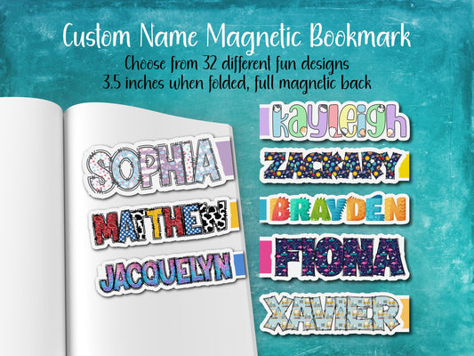 Fun Custom Name Magnetic Bookmark | 32 Different Designs