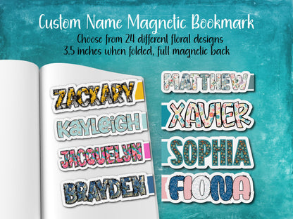 Floral Custom Name Magnetic Bookmark | 24 Different Designs