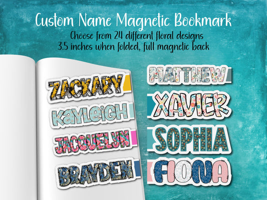 Floral Custom Name Magnetic Bookmark | 24 Different Designs