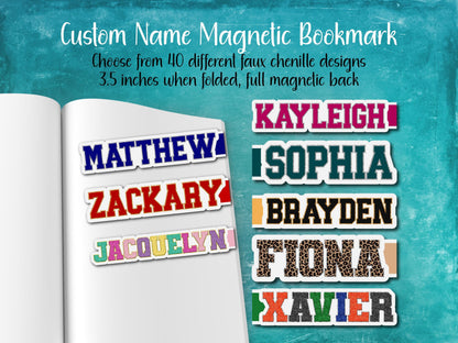 Faux Chenille Custom Name Magnetic Bookmark | 40 Different Designs