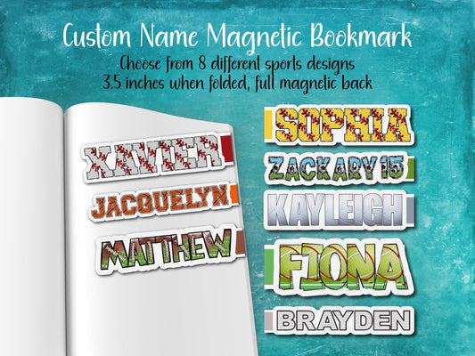 Sports Custom Name Magnetic Bookmark | 8 Different Designs