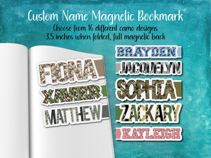 Camo Custom Name Magnetic Bookmark | 16 Different Designs